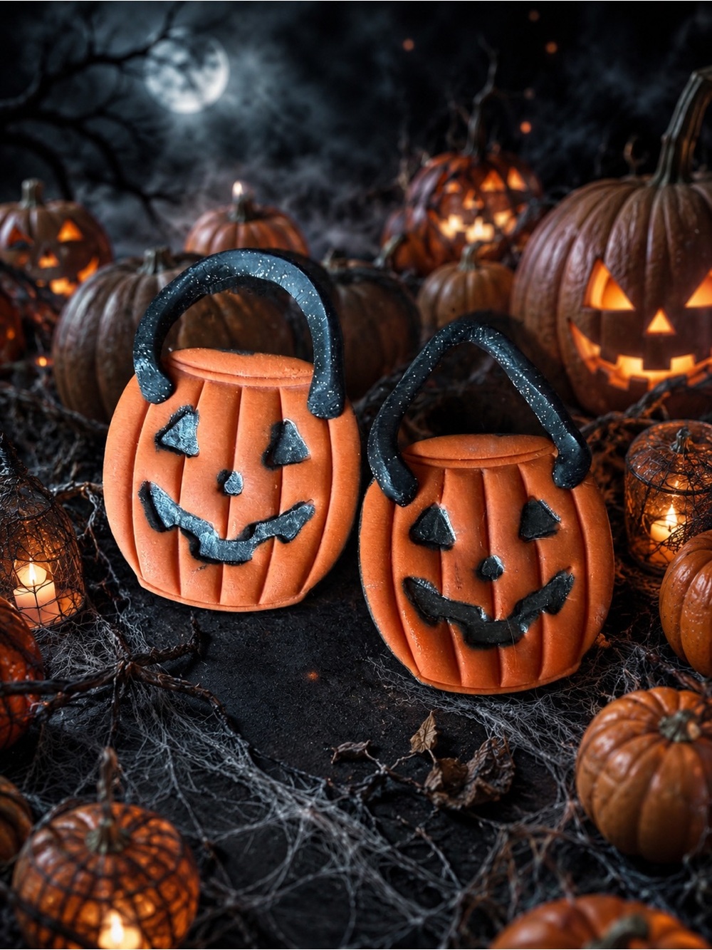 Halloween Pumpkin Trick-or-Treat Bag Handmade Polymer Clay Earrings - Orange